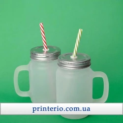 Банка для сублимации Sublime с лого с трубочкой, крышкой и ручкой матовая 450 мл